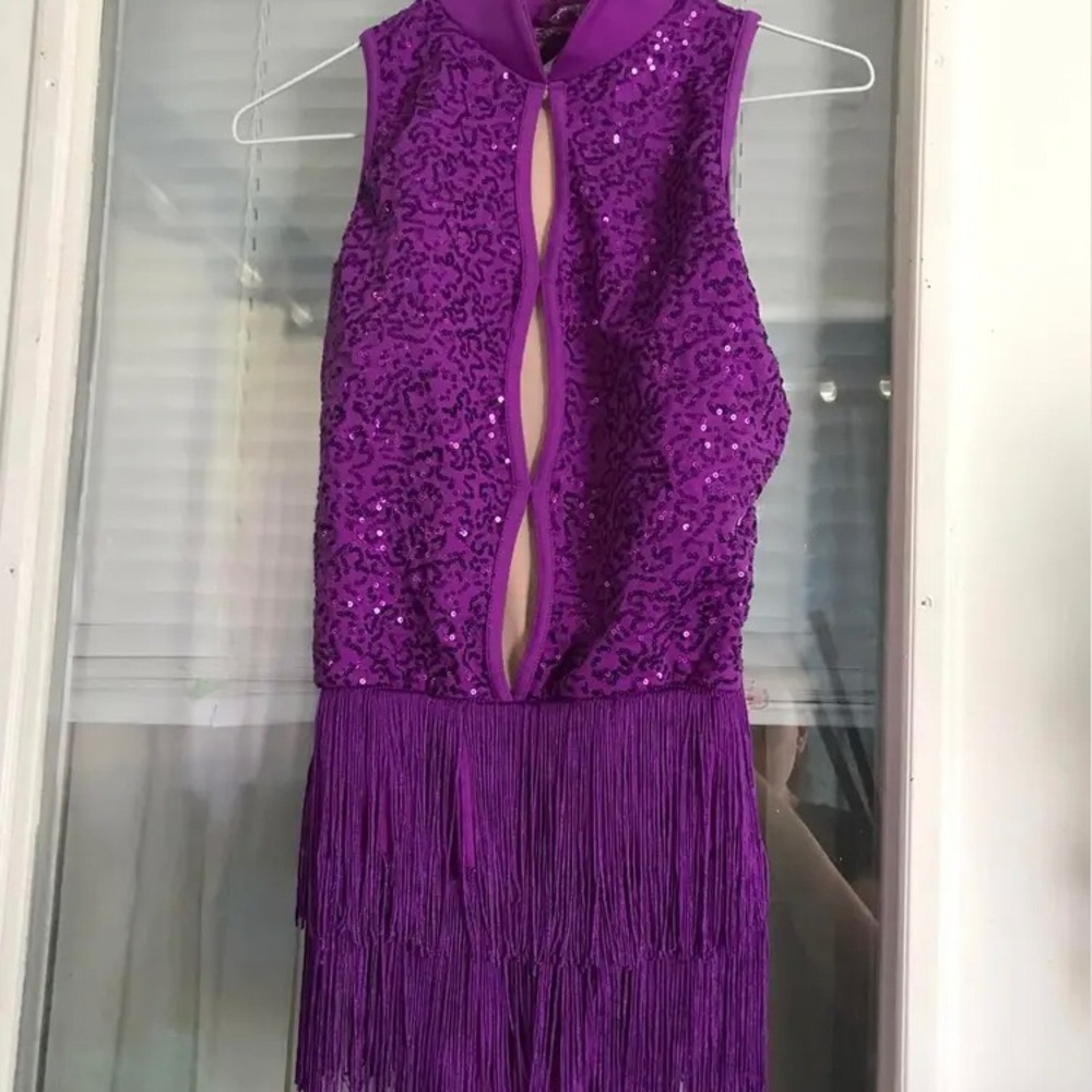 Balera Adult Large Purple Sequin Fringe Party Dress